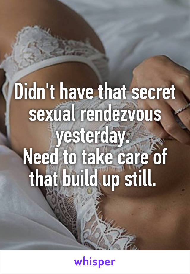 Didn't have that secret sexual rendezvous yesterday. 
Need to take care of that build up still. 