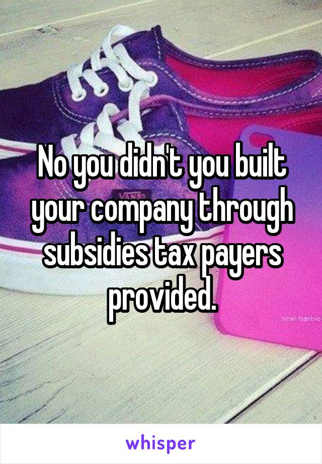 No you didn't you built your company through subsidies tax payers provided.