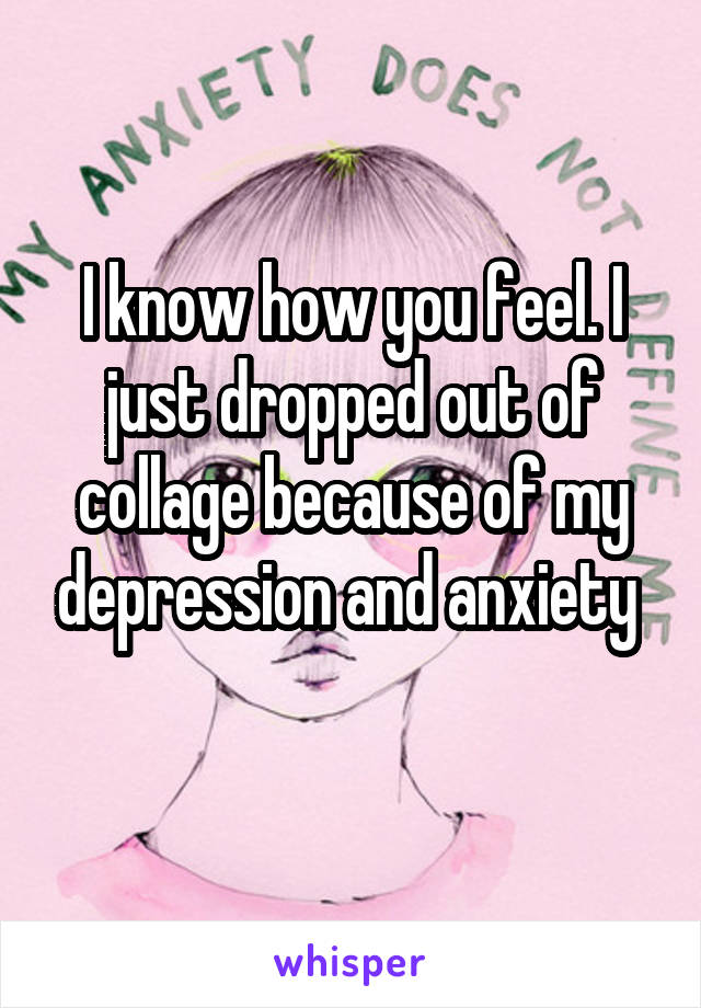 I know how you feel. I just dropped out of collage because of my depression and anxiety 
