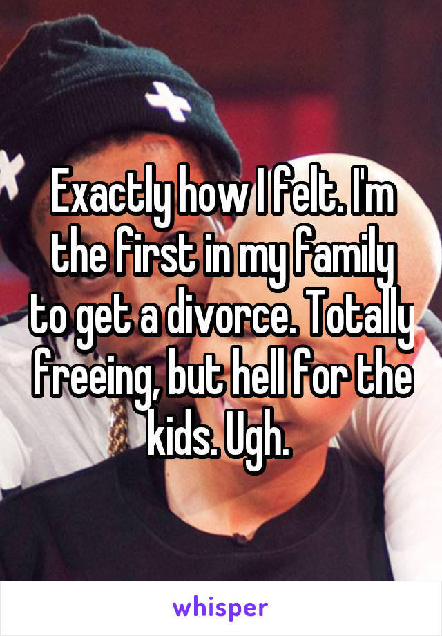 Exactly how I felt. I'm the first in my family to get a divorce. Totally freeing, but hell for the kids. Ugh. 