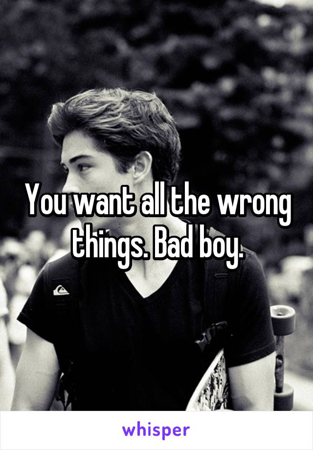 You want all the wrong things. Bad boy.