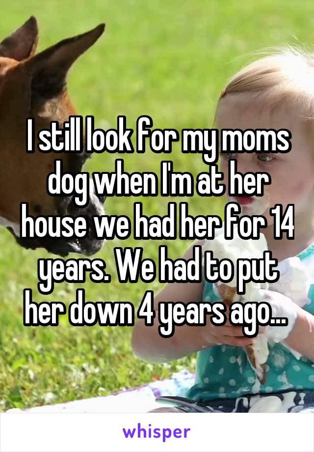 I still look for my moms dog when I'm at her house we had her for 14 years. We had to put her down 4 years ago... 