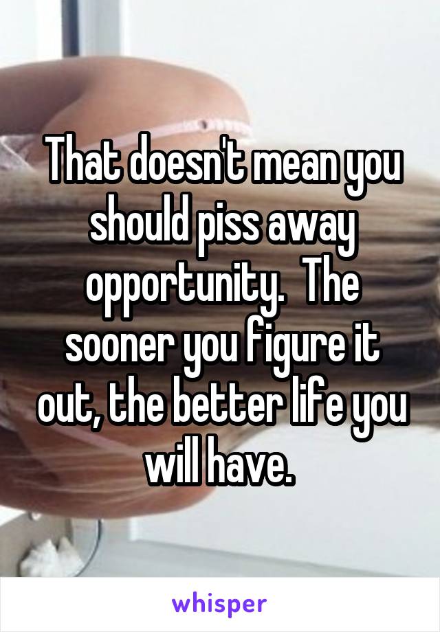 That doesn't mean you should piss away opportunity.  The sooner you figure it out, the better life you will have. 