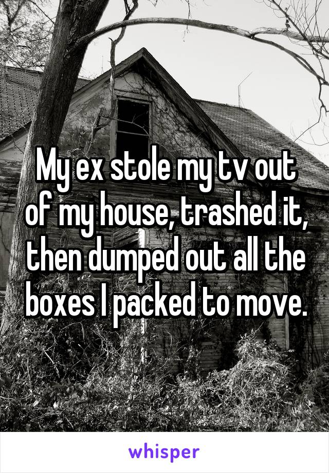 My ex stole my tv out of my house, trashed it, then dumped out all the boxes I packed to move.