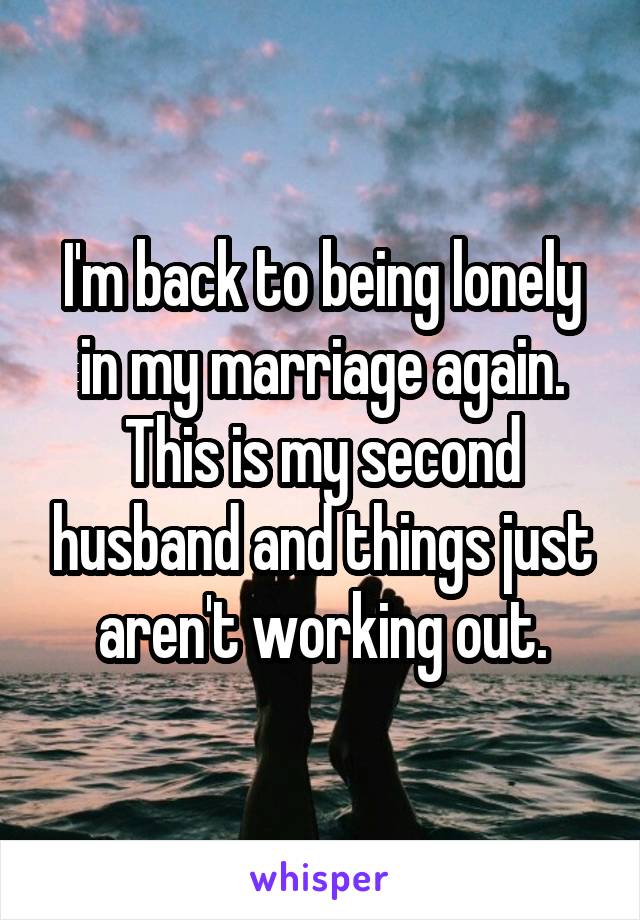 I'm back to being lonely in my marriage again. This is my second husband and things just aren't working out.