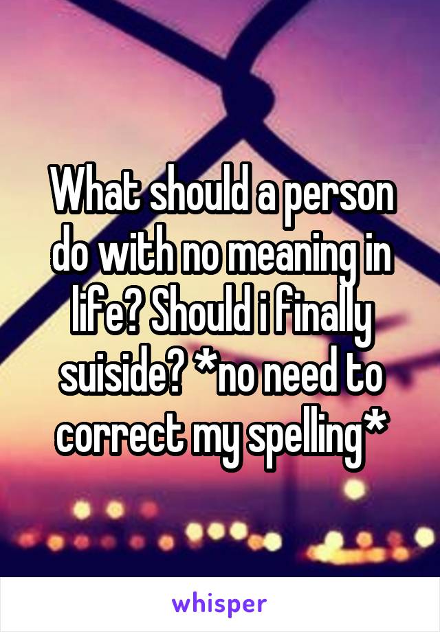 What should a person do with no meaning in life? Should i finally suiside? *no need to correct my spelling*