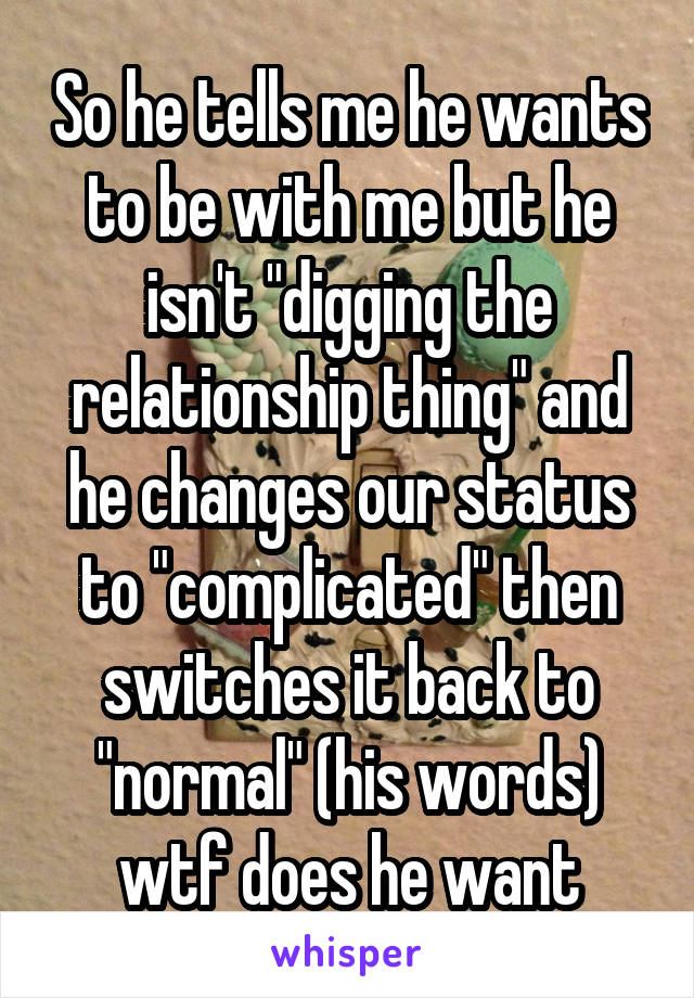 So he tells me he wants to be with me but he isn't "digging the relationship thing" and he changes our status to "complicated" then switches it back to "normal" (his words) wtf does he want
