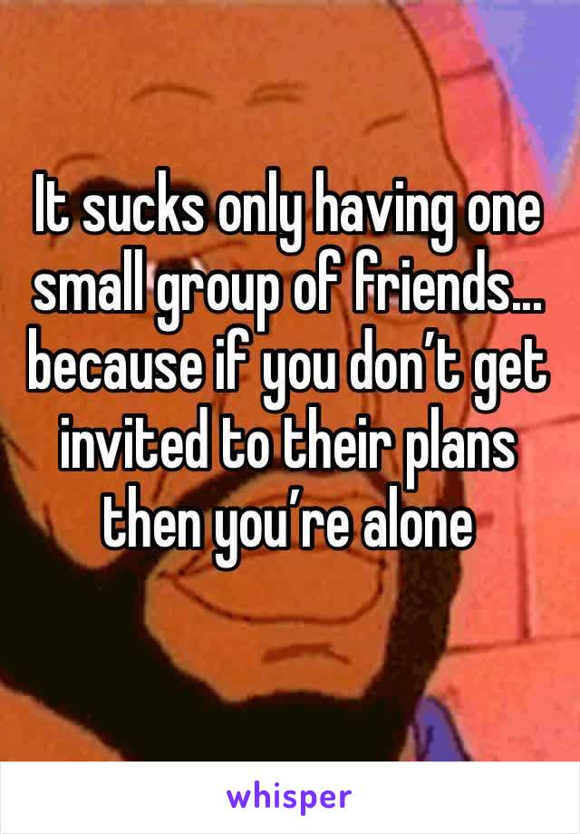 It sucks only having one small group of friends... because if you don’t get invited to their plans then you’re alone 