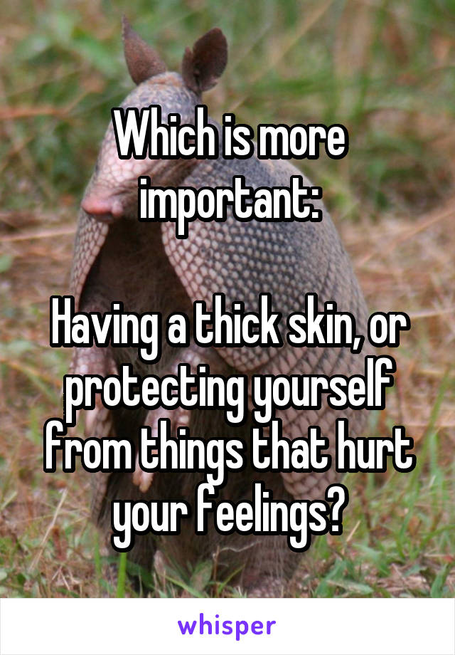 Which is more important:

Having a thick skin, or protecting yourself from things that hurt your feelings?