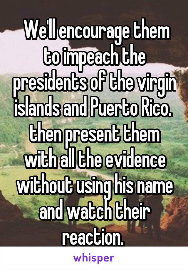  We'll encourage them to impeach the presidents of the virgin islands and Puerto Rico.  then present them with all the evidence without using his name and watch their reaction. 