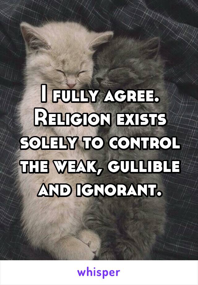 I fully agree. Religion exists solely to control the weak, gullible and ignorant.