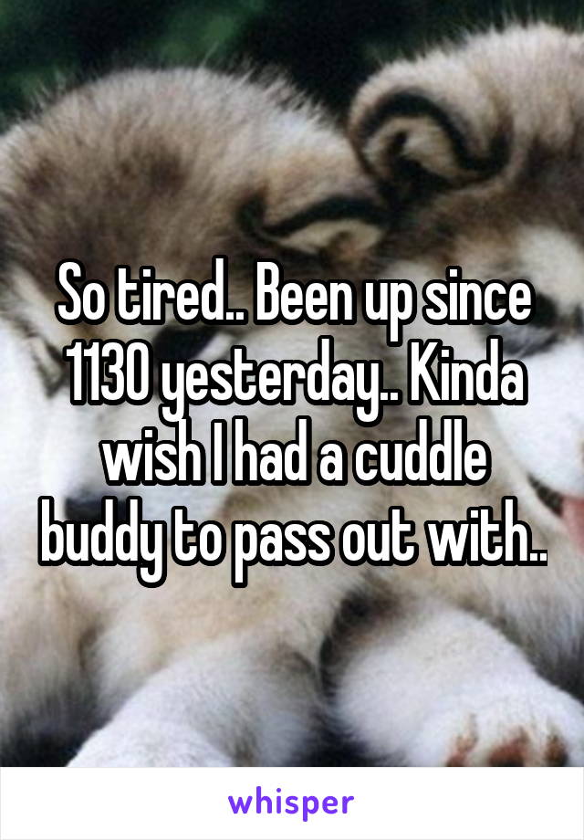 So tired.. Been up since 1130 yesterday.. Kinda wish I had a cuddle buddy to pass out with..