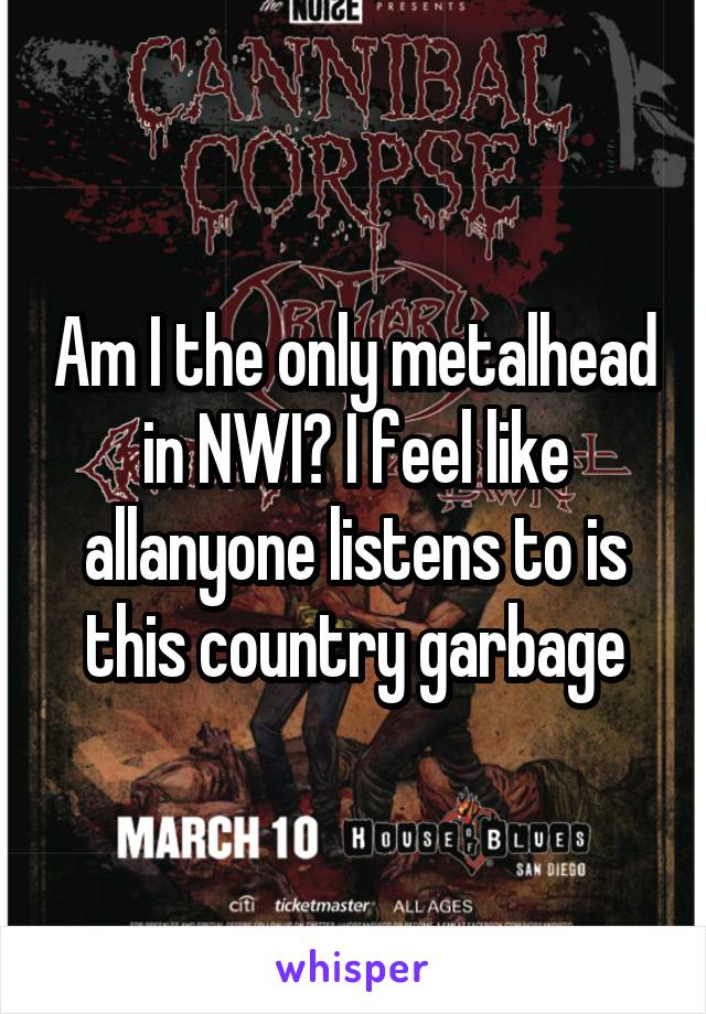 Am I the only metalhead in NWI? I feel like allanyone listens to is this country garbage
