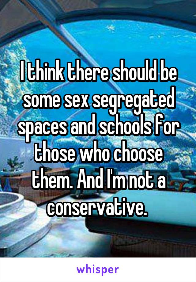 I think there should be some sex segregated spaces and schools for those who choose them. And I'm not a conservative. 