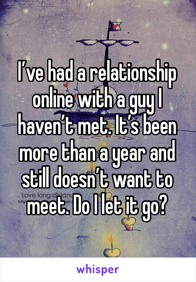I’ve had a relationship online with a guy I haven’t met. It’s been more than a year and still doesn’t want to meet. Do I let it go? 