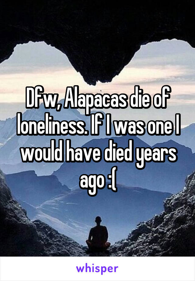 Dfw, Alapacas die of loneliness. If I was one I would have died years ago :(