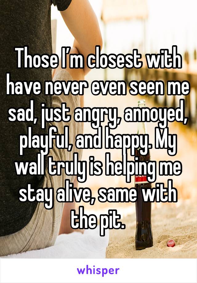 Those I’m closest with have never even seen me sad, just angry, annoyed, playful, and happy. My wall truly is helping me stay alive, same with the pit. 
