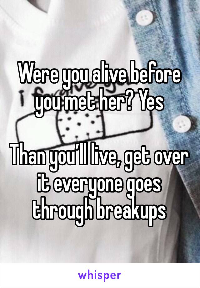 Were you alive before you met her? Yes 

Than you’ll live, get over it everyone goes through breakups 