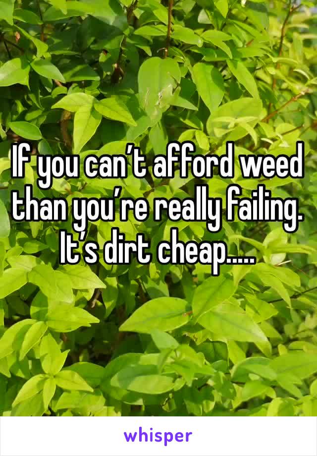 If you can’t afford weed than you’re really failing. It’s dirt cheap.....