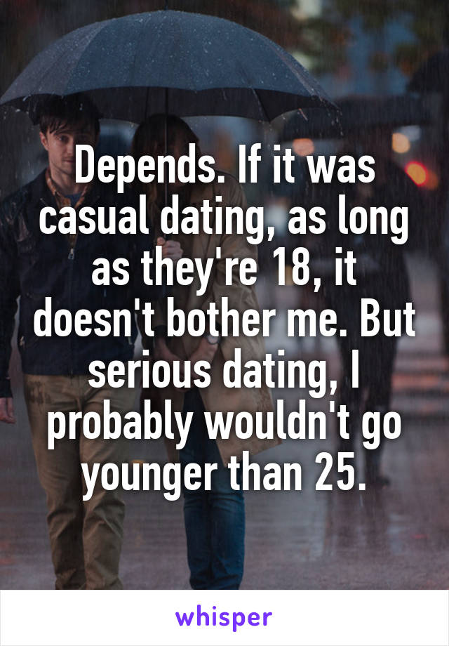 Depends. If it was casual dating, as long as they're 18, it doesn't bother me. But serious dating, I probably wouldn't go younger than 25.