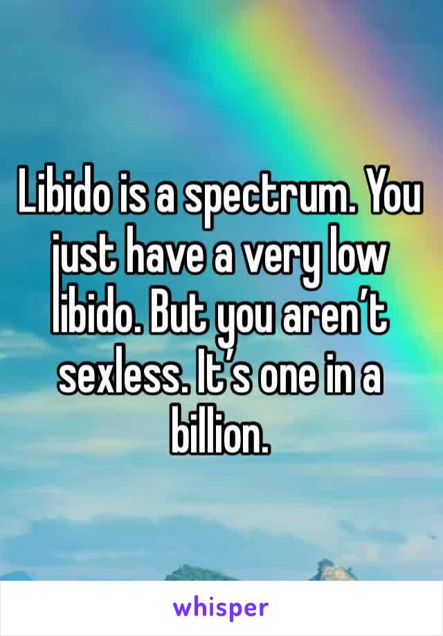 Libido is a spectrum. You just have a very low libido. But you aren’t sexless. It’s one in a billion. 