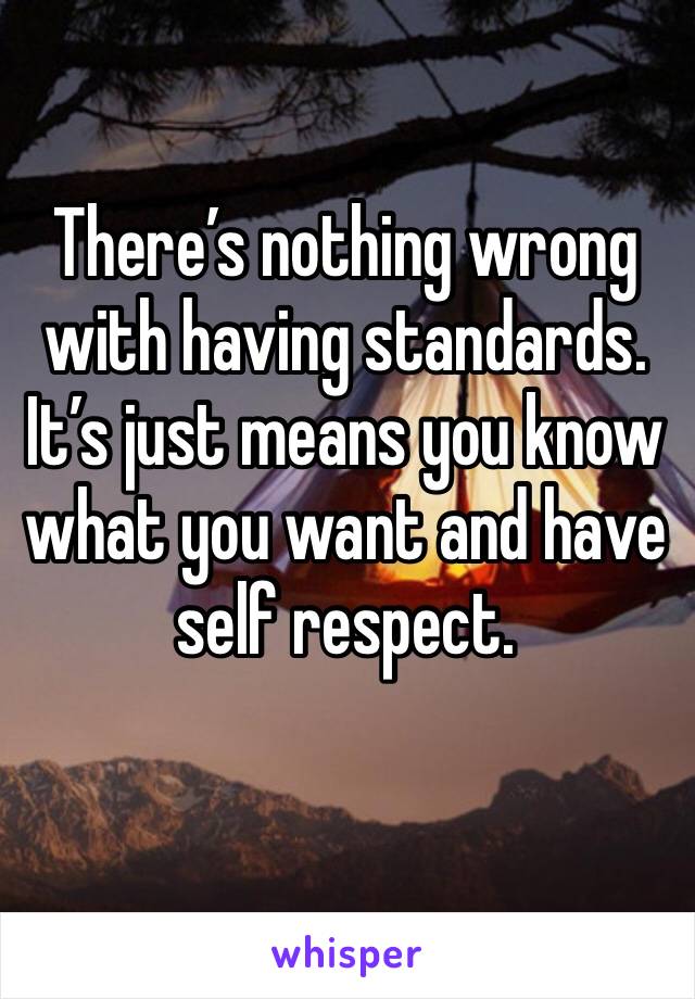 There’s nothing wrong with having standards. 
It’s just means you know what you want and have self respect. 