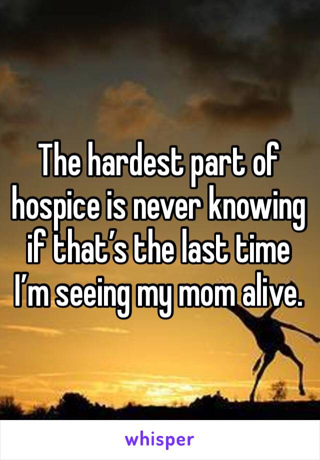 The hardest part of hospice is never knowing if that’s the last time I’m seeing my mom alive. 