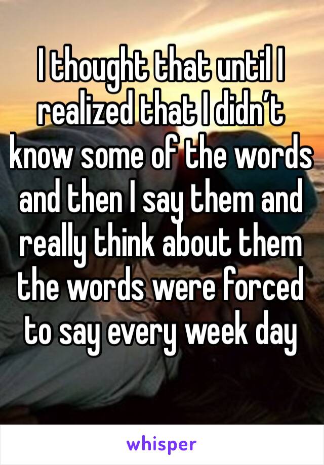 I thought that until I realized that I didn’t know some of the words  and then I say them and really think about them the words were forced to say every week day