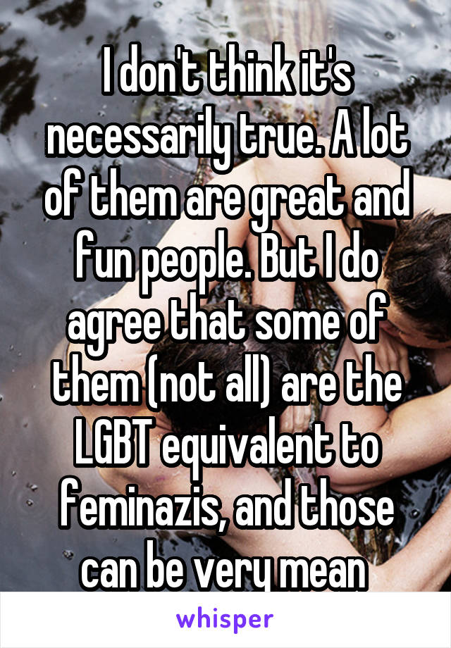 I don't think it's necessarily true. A lot of them are great and fun people. But I do agree that some of them (not all) are the LGBT equivalent to feminazis, and those can be very mean 