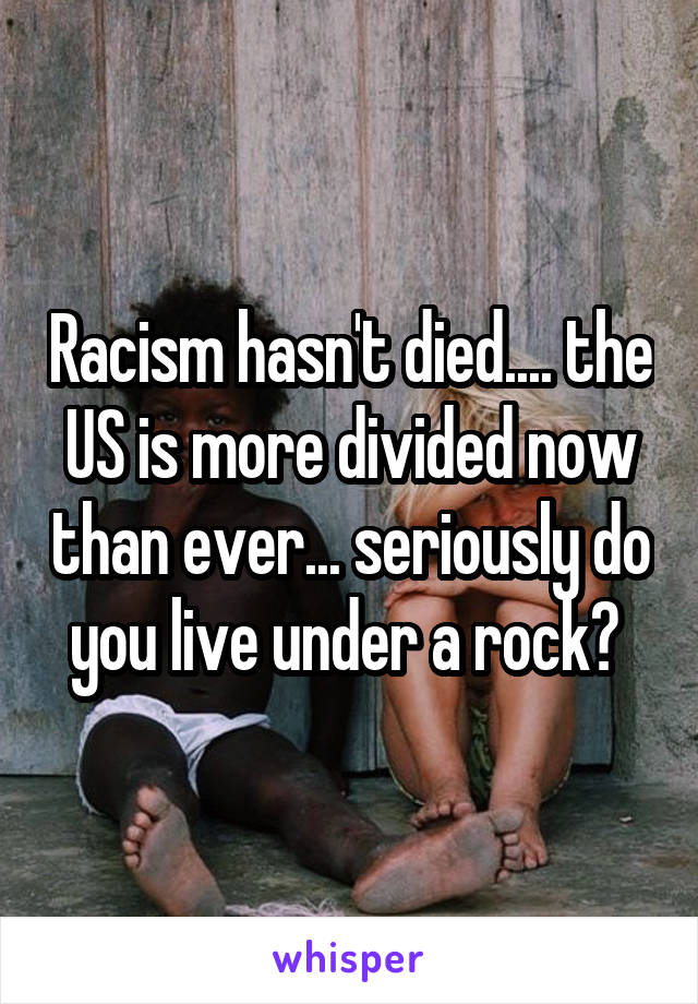 Racism hasn't died.... the US is more divided now than ever... seriously do you live under a rock? 