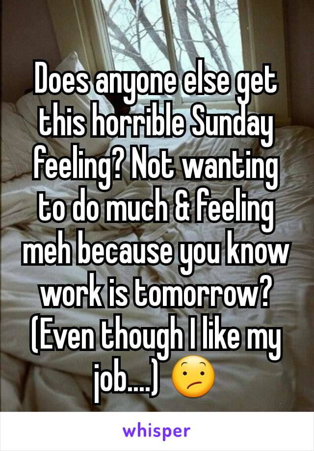 Does anyone else get this horrible Sunday feeling? Not wanting to do much & feeling meh because you know work is tomorrow? (Even though I like my job....) 😕