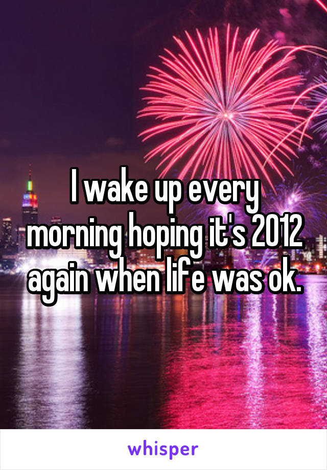 I wake up every morning hoping it's 2012 again when life was ok.
