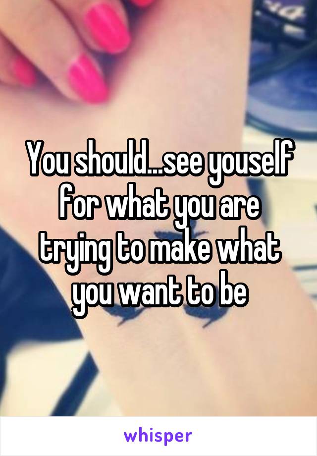 You should...see youself for what you are trying to make what you want to be