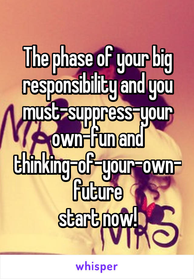 The phase of your big responsibility and you must-suppress-your own-fun and thinking-of-your-own-future
start now!