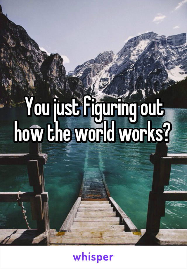 You just figuring out how the world works? 
