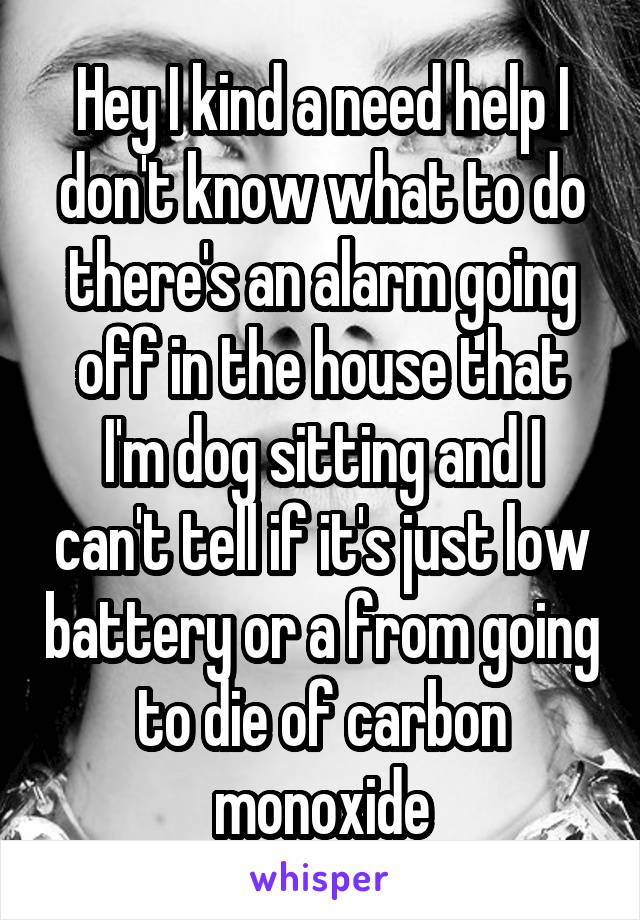 Hey I kind a need help I don't know what to do there's an alarm going off in the house that I'm dog sitting and I can't tell if it's just low battery or a from going to die of carbon monoxide