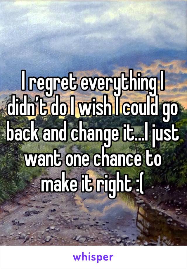 I regret everything I didn’t do I wish I could go back and change it...I just want one chance to make it right :( 