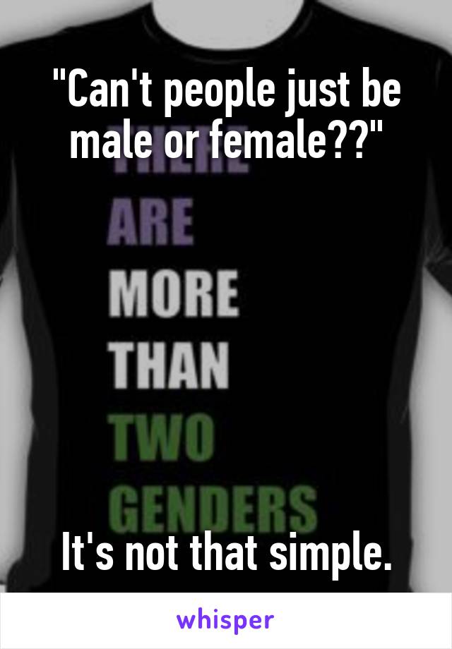 "Can't people just be male or female??"







It's not that simple.