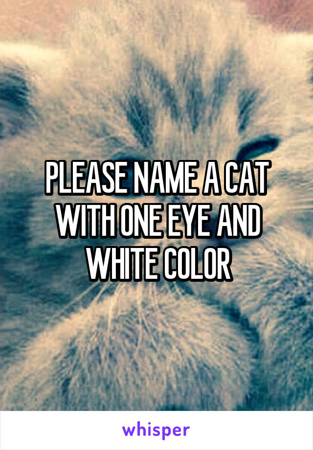 PLEASE NAME A CAT WITH ONE EYE AND WHITE COLOR