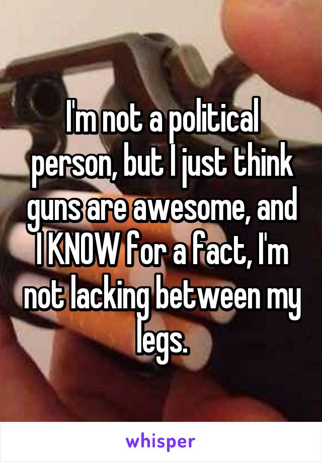 I'm not a political person, but I just think guns are awesome, and I KNOW for a fact, I'm not lacking between my legs.