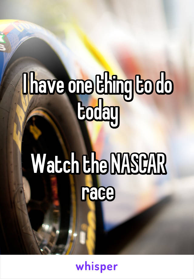 I have one thing to do today

Watch the NASCAR race