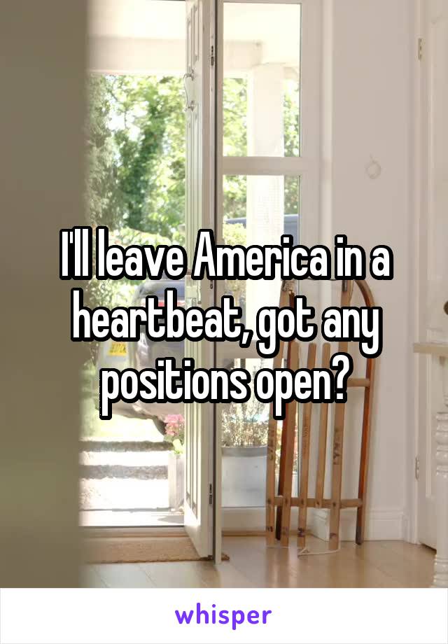 I'll leave America in a heartbeat, got any positions open?