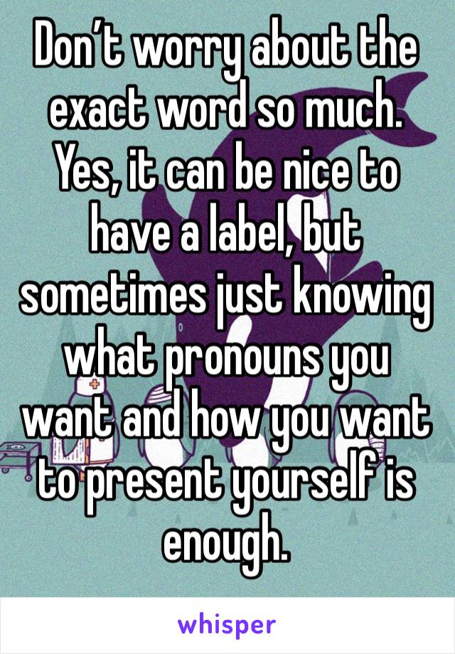 Don’t worry about the exact word so much. Yes, it can be nice to have a label, but sometimes just knowing what pronouns you want and how you want to present yourself is enough. 