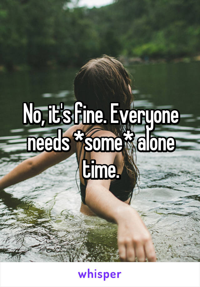 No, it's fine. Everyone needs *some* alone time.