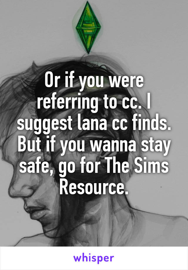 Or if you were referring to cc. I suggest lana cc finds. But if you wanna stay safe, go for The Sims Resource.