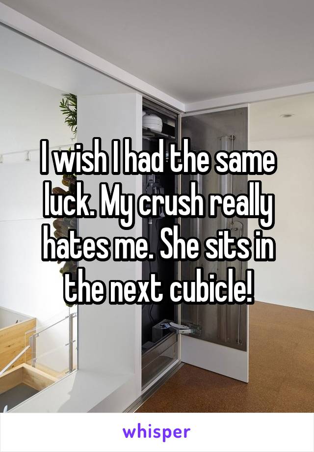 I wish I had the same luck. My crush really hates me. She sits in the next cubicle!