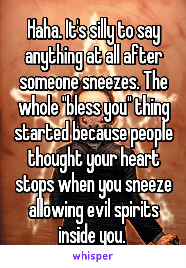Haha. It's silly to say anything at all after someone sneezes. The whole "bless you" thing started because people thought your heart stops when you sneeze allowing evil spirits inside you. 