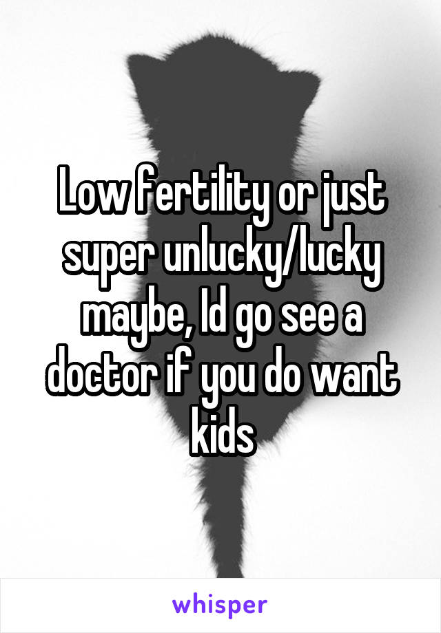 Low fertility or just super unlucky/lucky maybe, Id go see a doctor if you do want kids