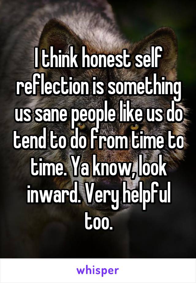 I think honest self reflection is something us sane people like us do tend to do from time to time. Ya know, look inward. Very helpful too.