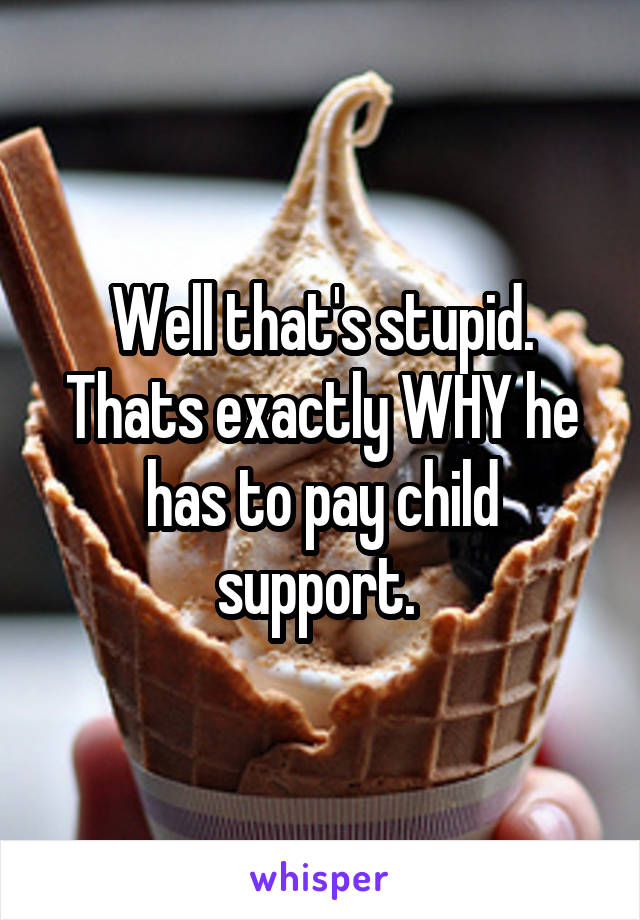 Well that's stupid. Thats exactly WHY he has to pay child support. 